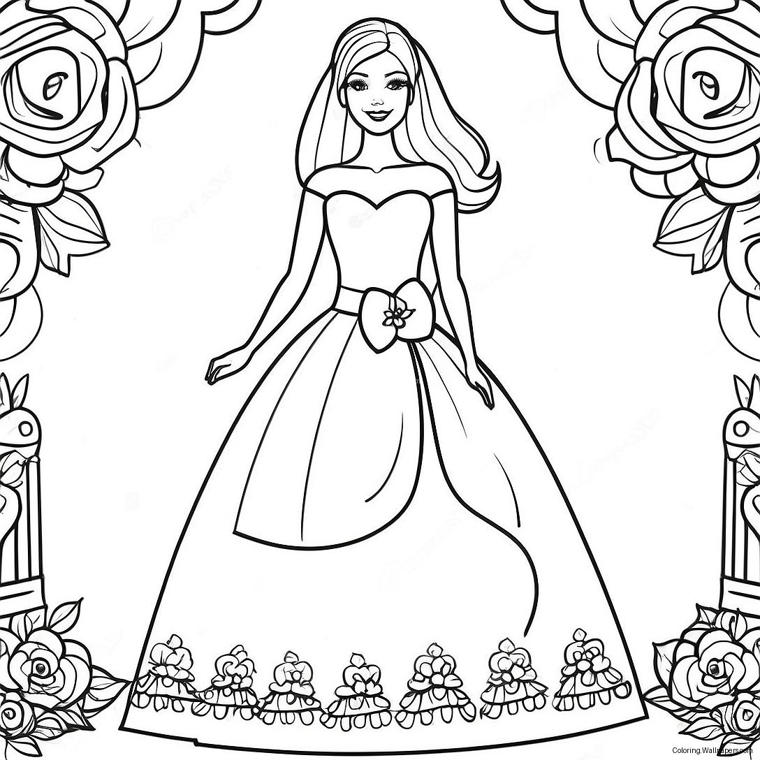 Página Para Colorir Barbie De Casamento Em Um Vestido Bonito 20090