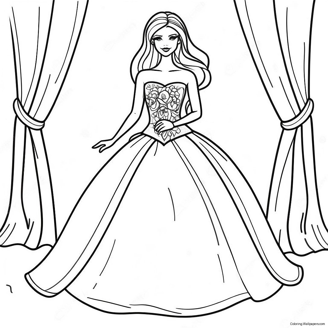 Página Para Colorear De Barbie De Boda En Un Hermoso Vestido 20091