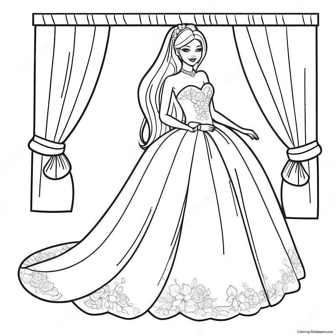 Página Para Colorir Barbie De Casamento Em Um Vestido Bonito 20092