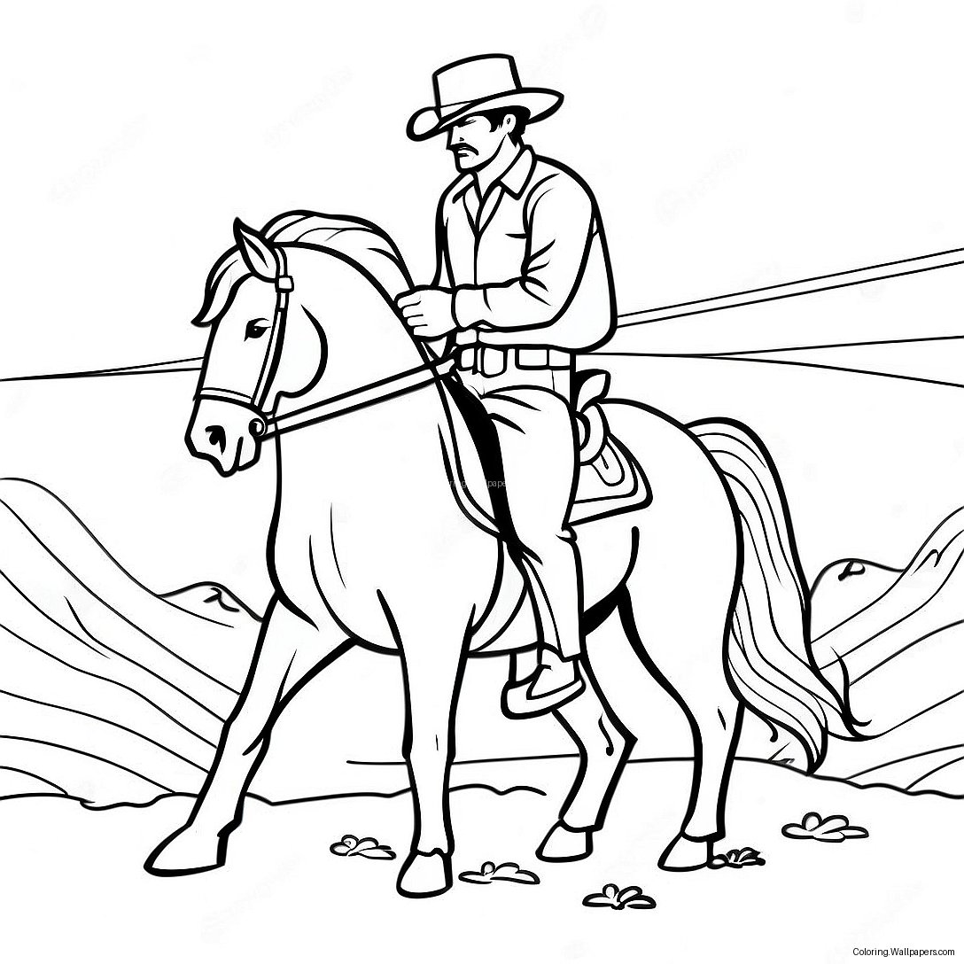 Western Cowboy Riding Horse Coloring Page 56289