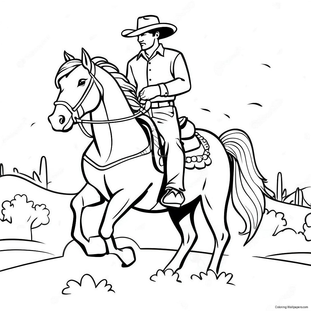 Western Cowboy Riding Horse Coloring Page 56291