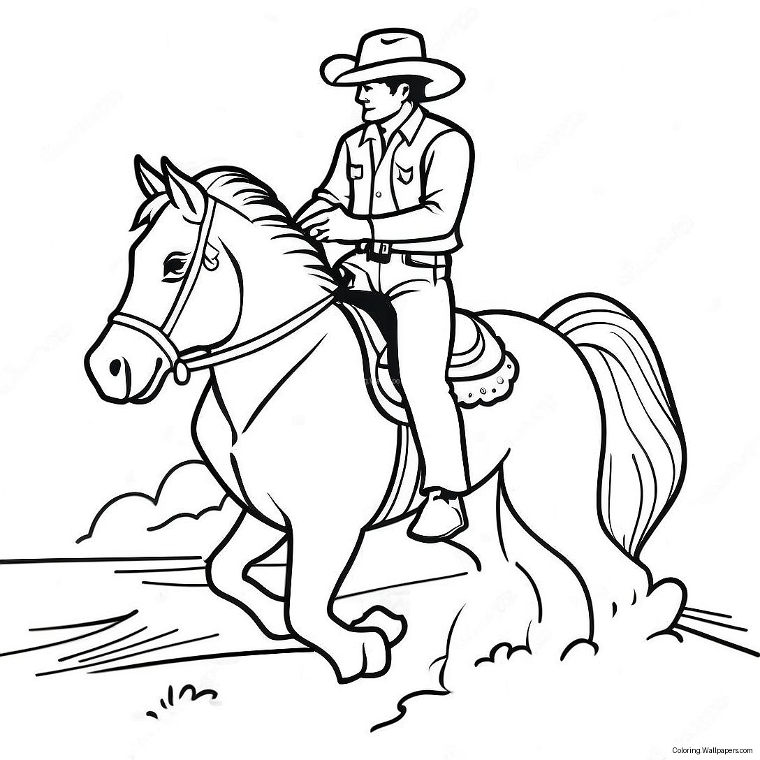 Western Cowboy Riding Horse Coloring Page 56292