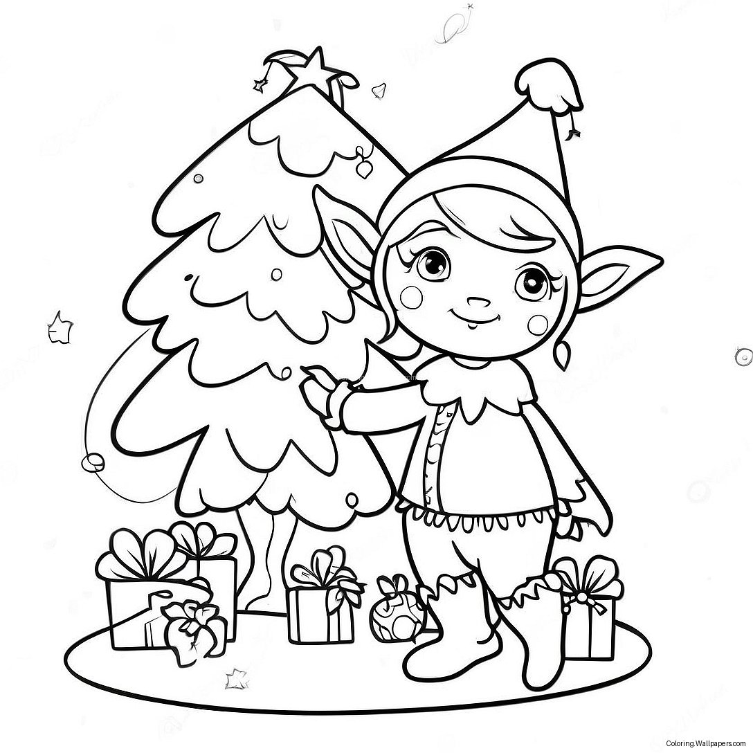 Fantastische Elf Met Kerstboom Kleurplaat 14033