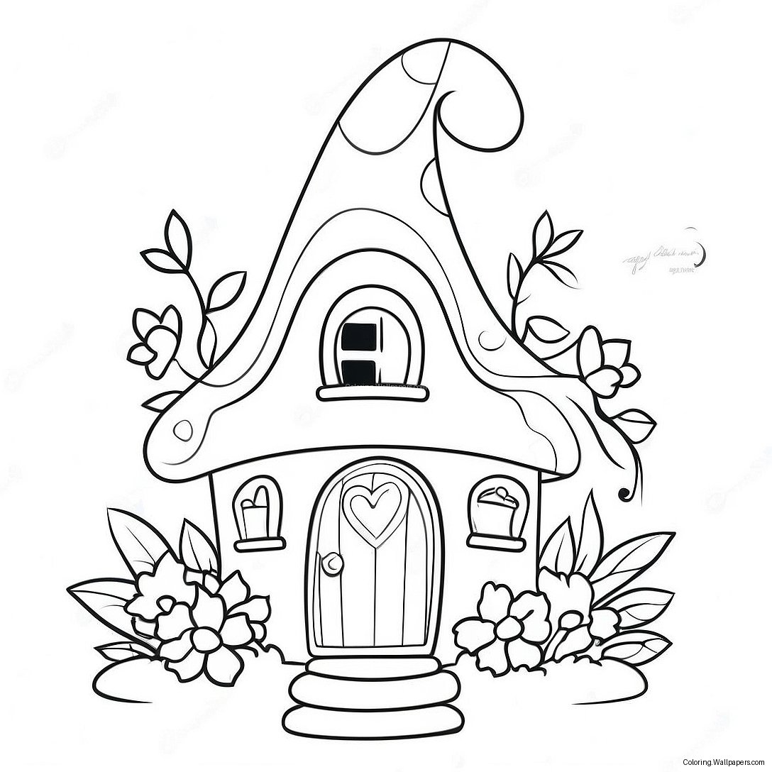 Whimsical Gnome House With Flowers Coloring Page 33034