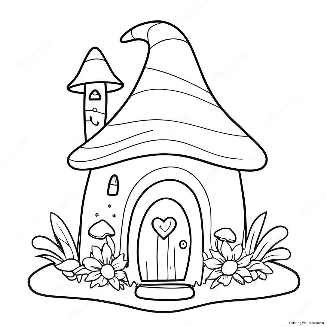 Whimsical Gnome House With Flowers Coloring Page 33035