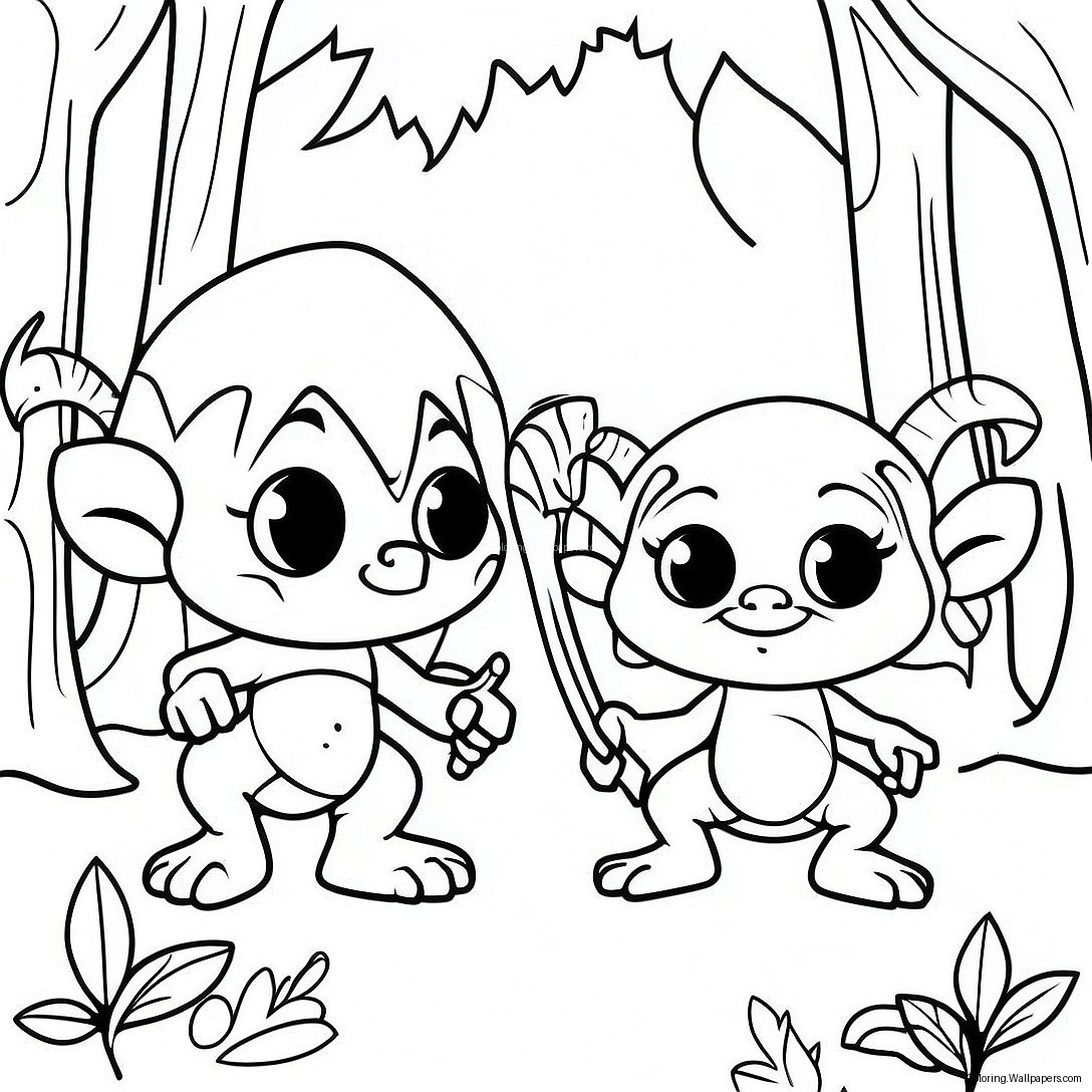 Whimsical Goblins In A Forest Coloring Page 53669