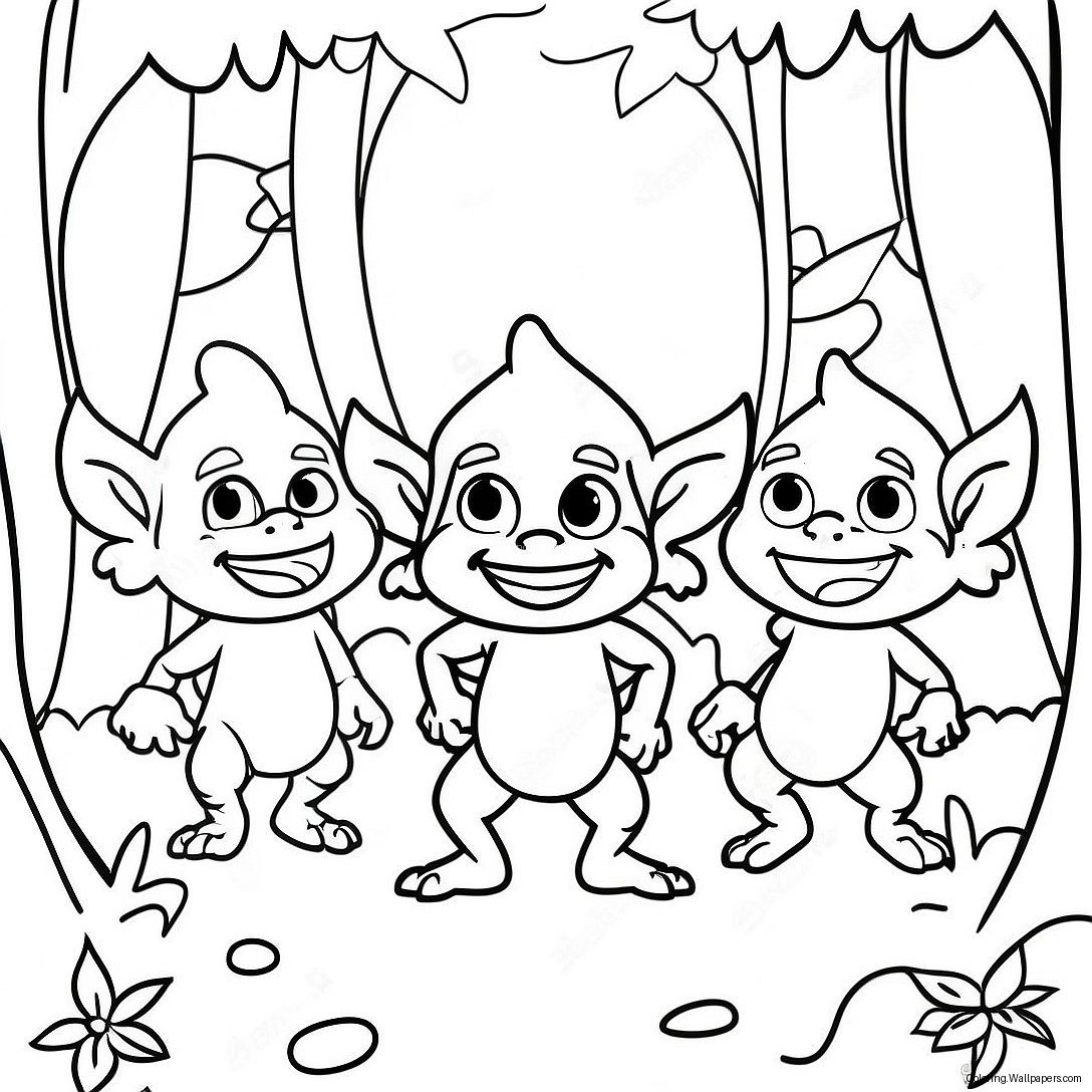 Whimsical Goblins In A Forest Coloring Page 53670