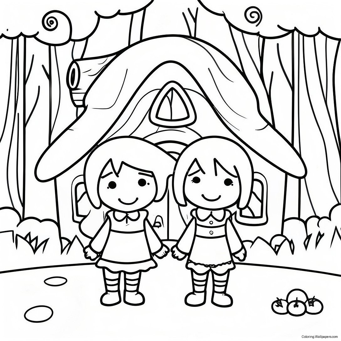 Página Para Colorir Hansel E Gretel Fantástico Na Floresta 34581