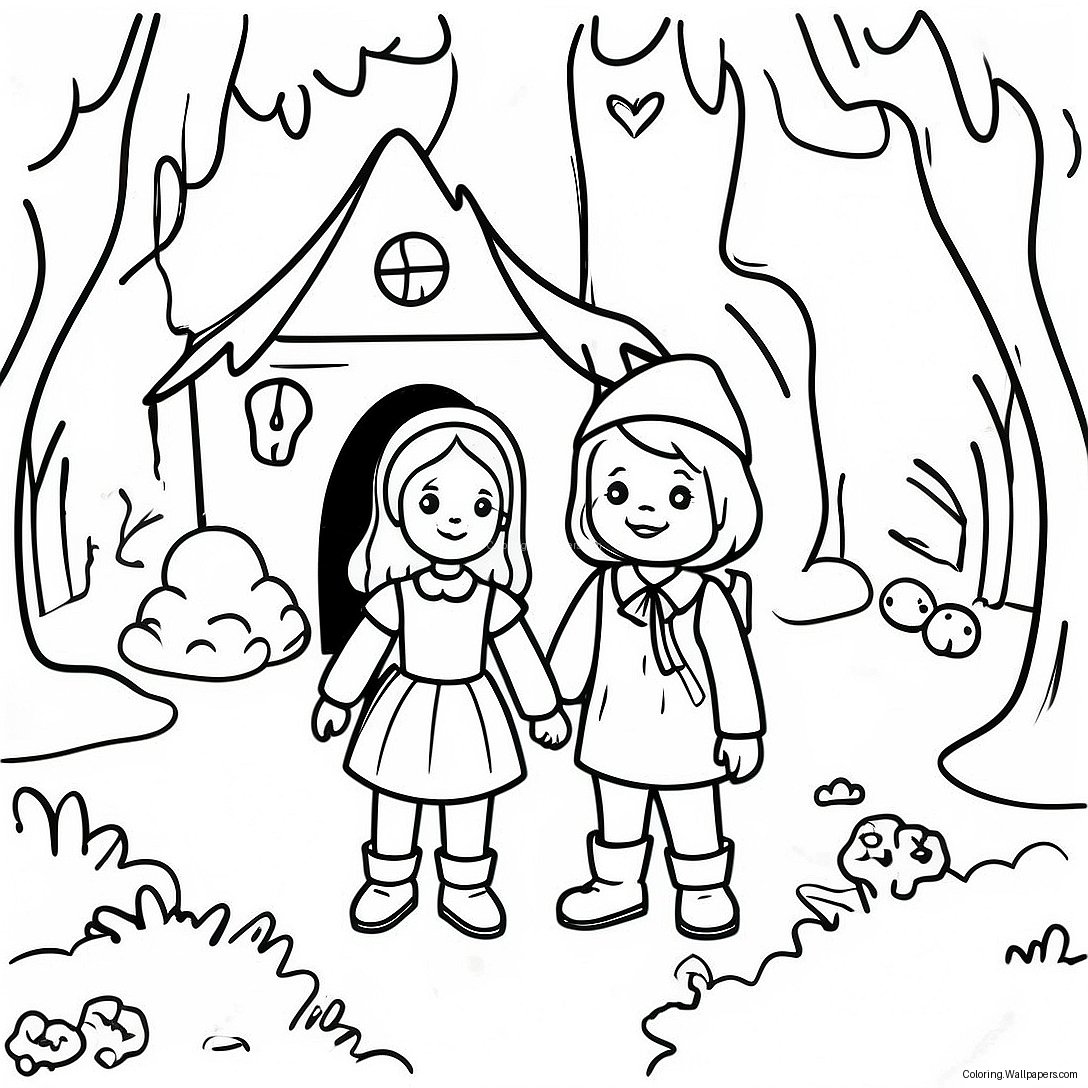 Página Para Colorir Hansel E Gretel Fantástico Na Floresta 34582