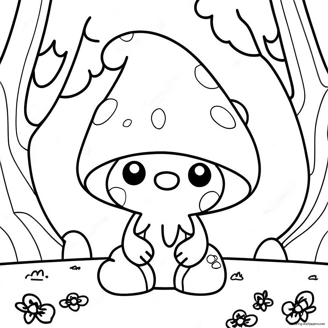 Whimsical Mushroom Gnome In The Forest Coloring Page 18138