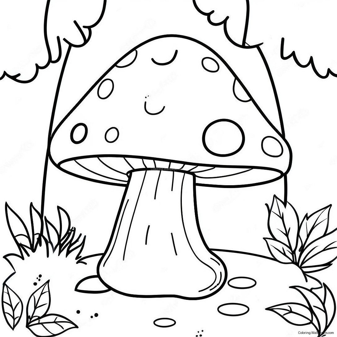 Whimsical Mushroom Gnome In The Forest Coloring Page 18139