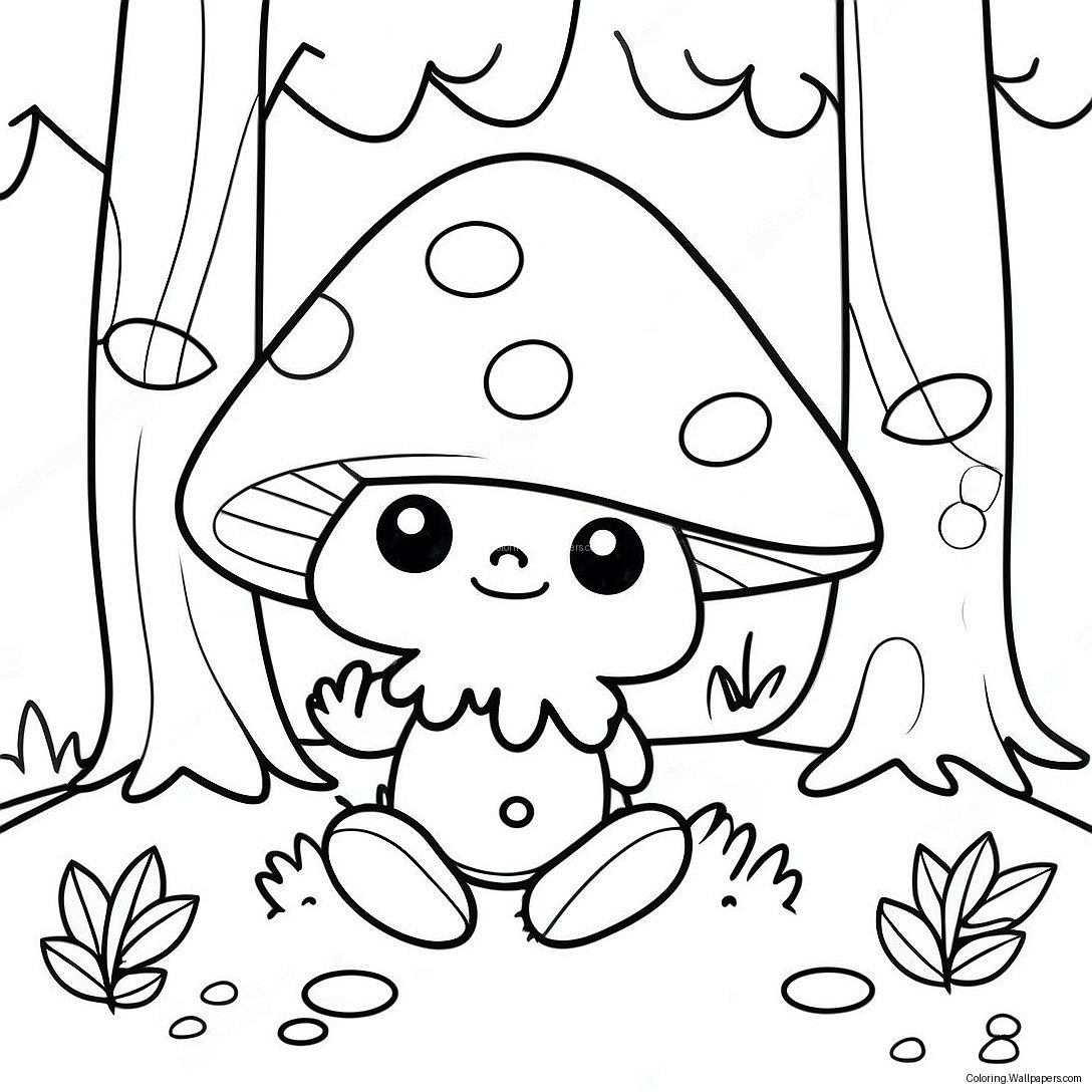 Whimsical Mushroom Gnome In The Forest Coloring Page 18140