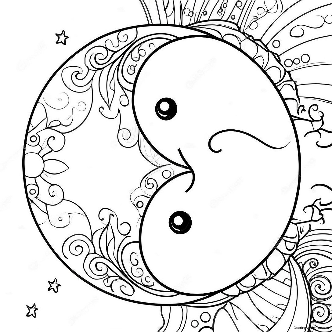 Whimsical Sun And Moon Yin Yang Coloring Page 50910