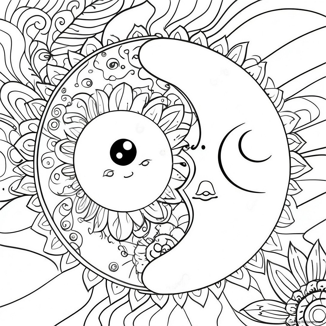 Whimsical Sun And Moon Yin Yang Coloring Page 50912