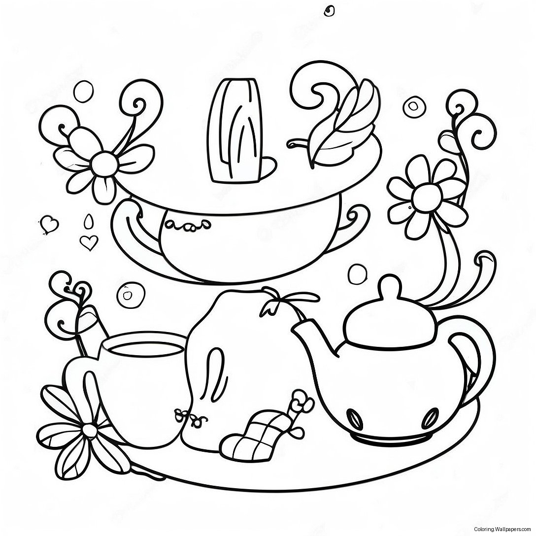 Whimsical Tea Party Coloring Page 4228