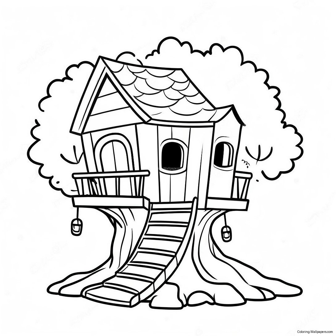 Whimsical Tree House Adventure Coloring Page 52996