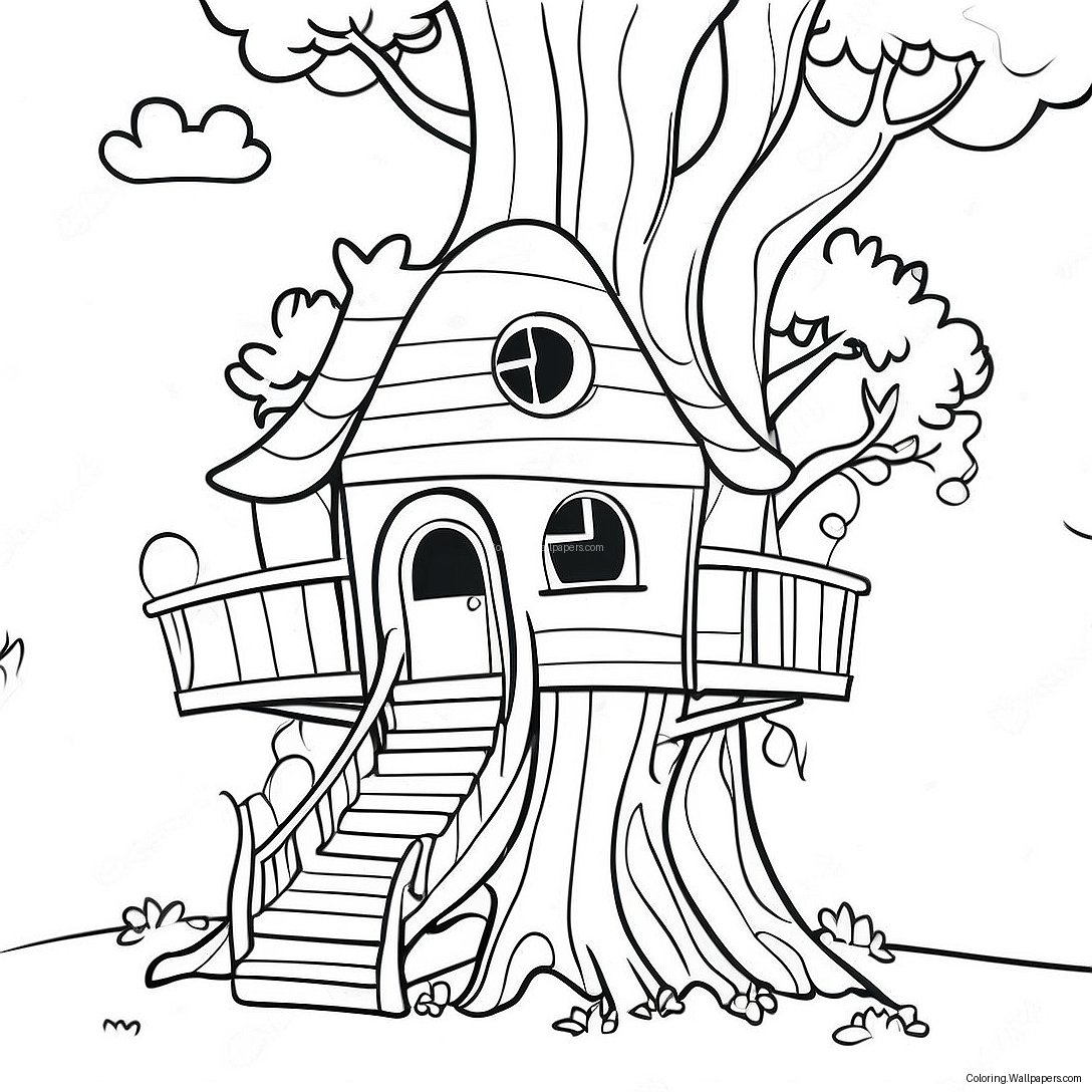 Whimsical Tree House Coloring Page 12560