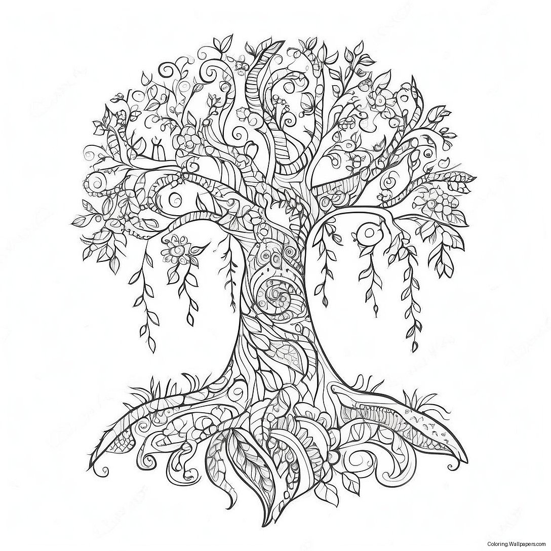 Whimsical Tree Of Life Coloring Page 16448