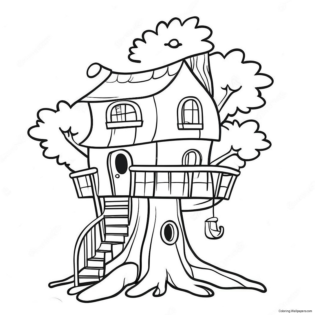 Whimsical Treehouse Coloring Page 9718