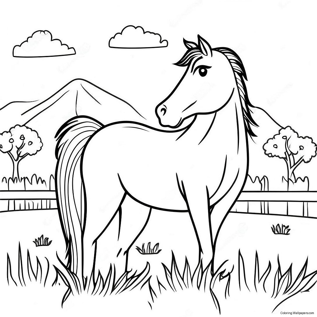 Wild Mustang Horse In A Pasture Coloring Page 32826