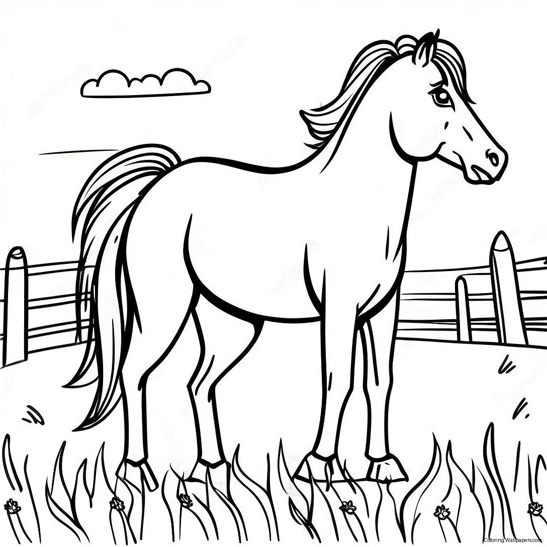 Wild Mustang Horse In A Pasture Coloring Page 32828