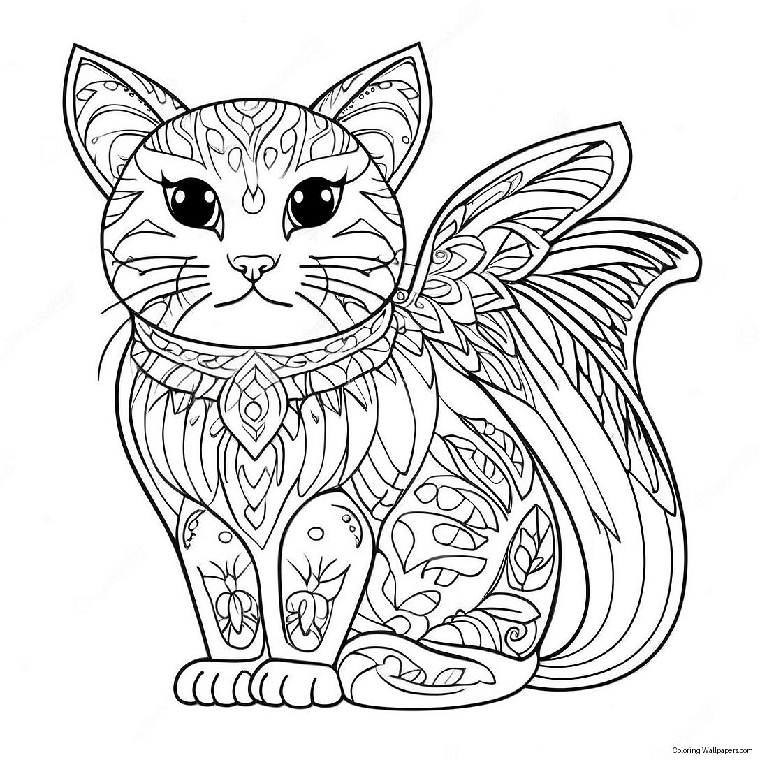 Winged Cat Coloring Page 29769