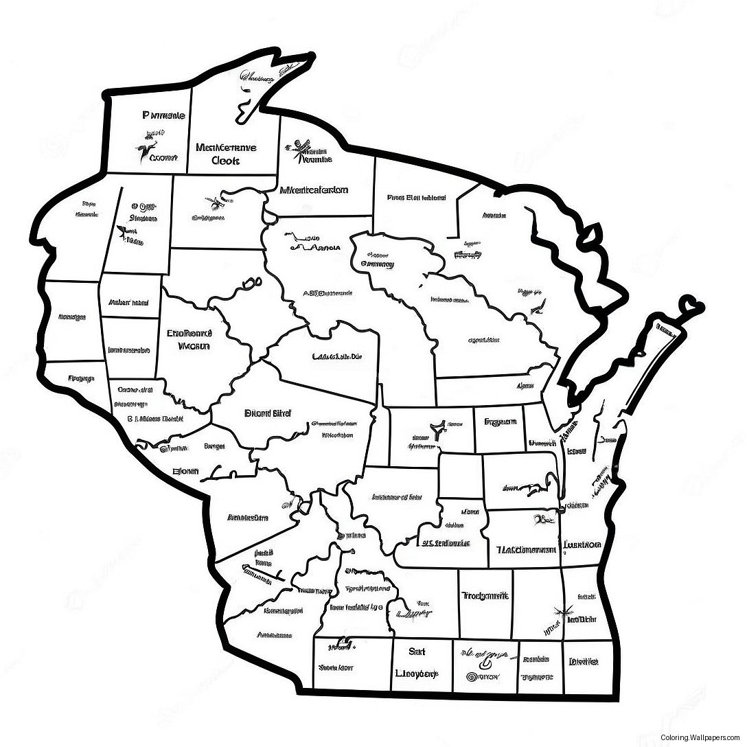 Wisconsin Delstatskontur Färgläggningssida 24783