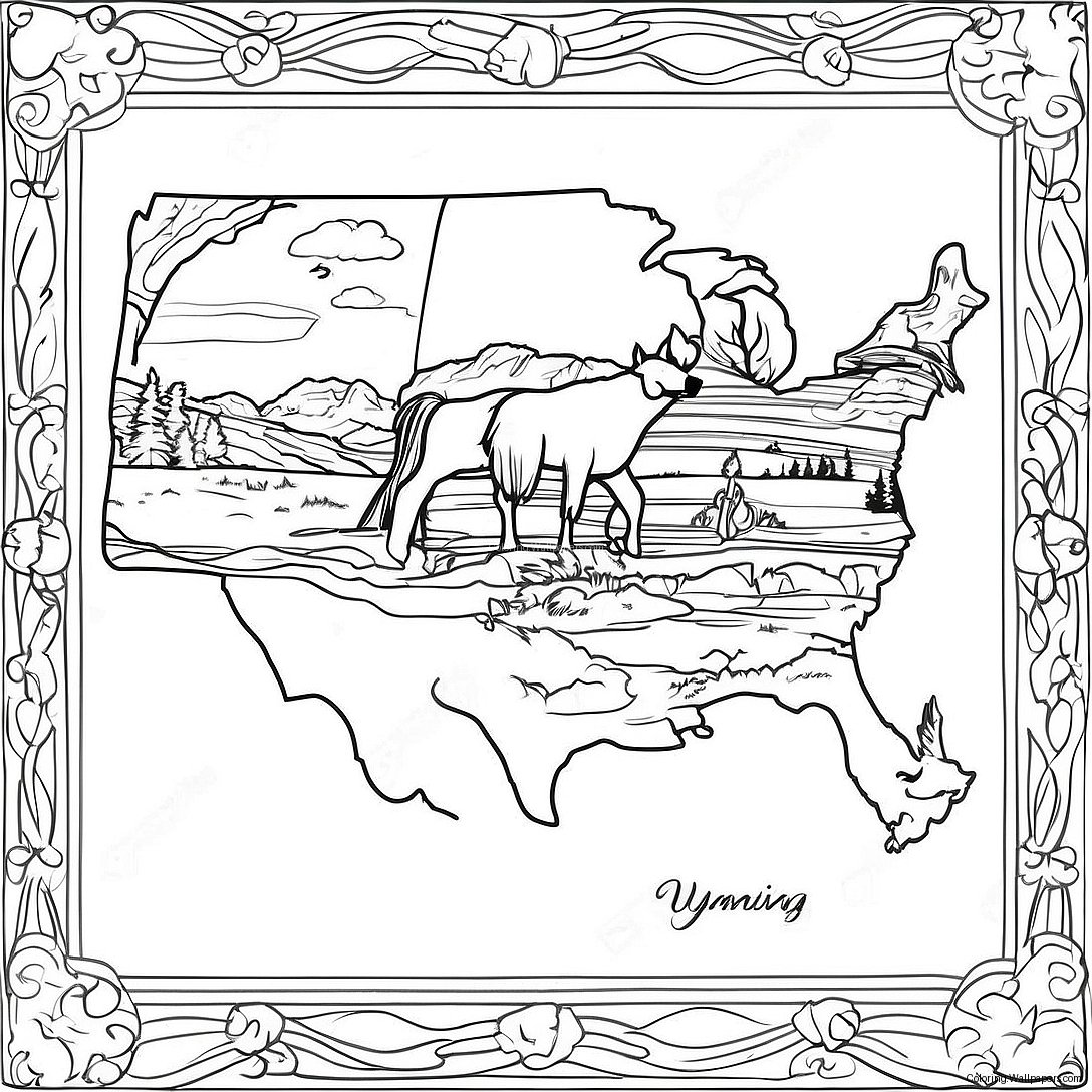 Wyoming Eyalet Silueti Boyama Sayfası 55376