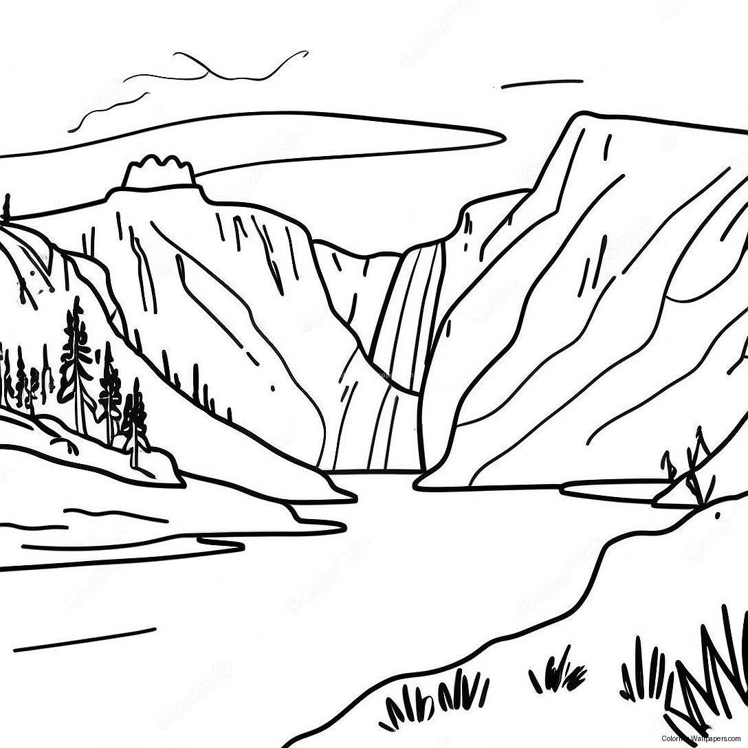 Yellowstone National Park Scenic Landscape Coloring Page 40608