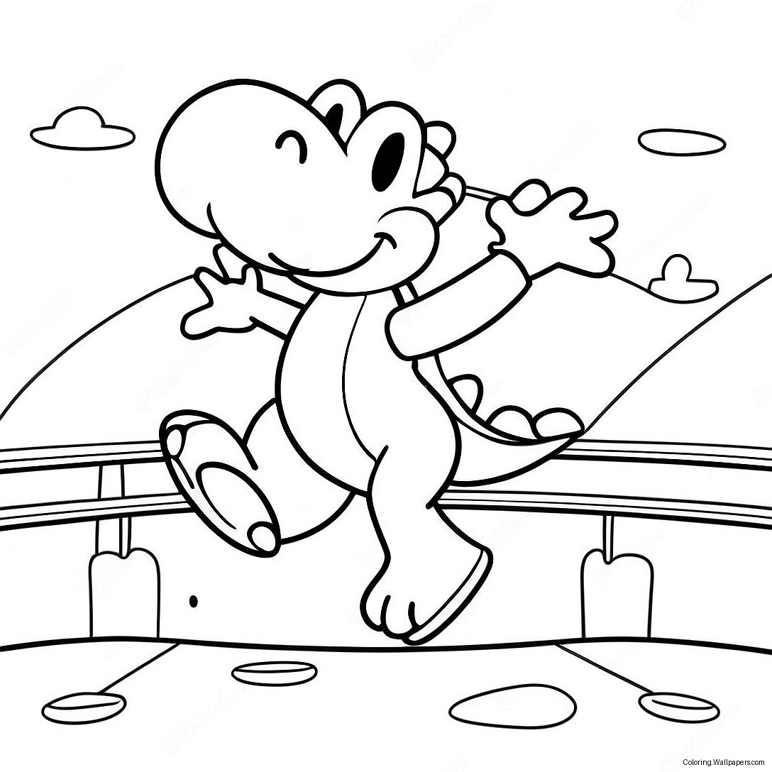 Yoshi Jumping Across Platforms Coloring Page 41876