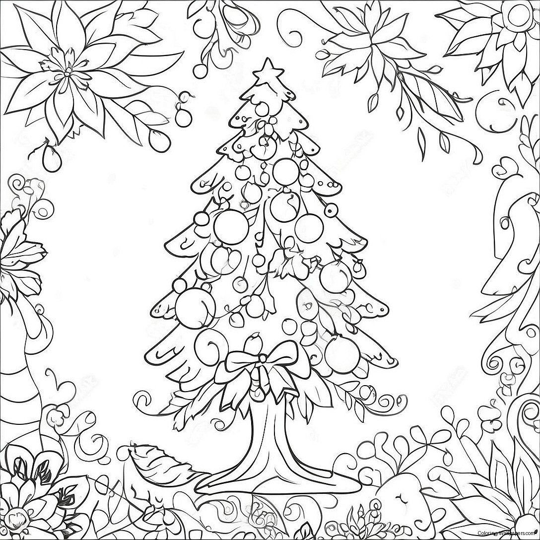 Yule Tree With Colorful Ornaments Coloring Page 13752