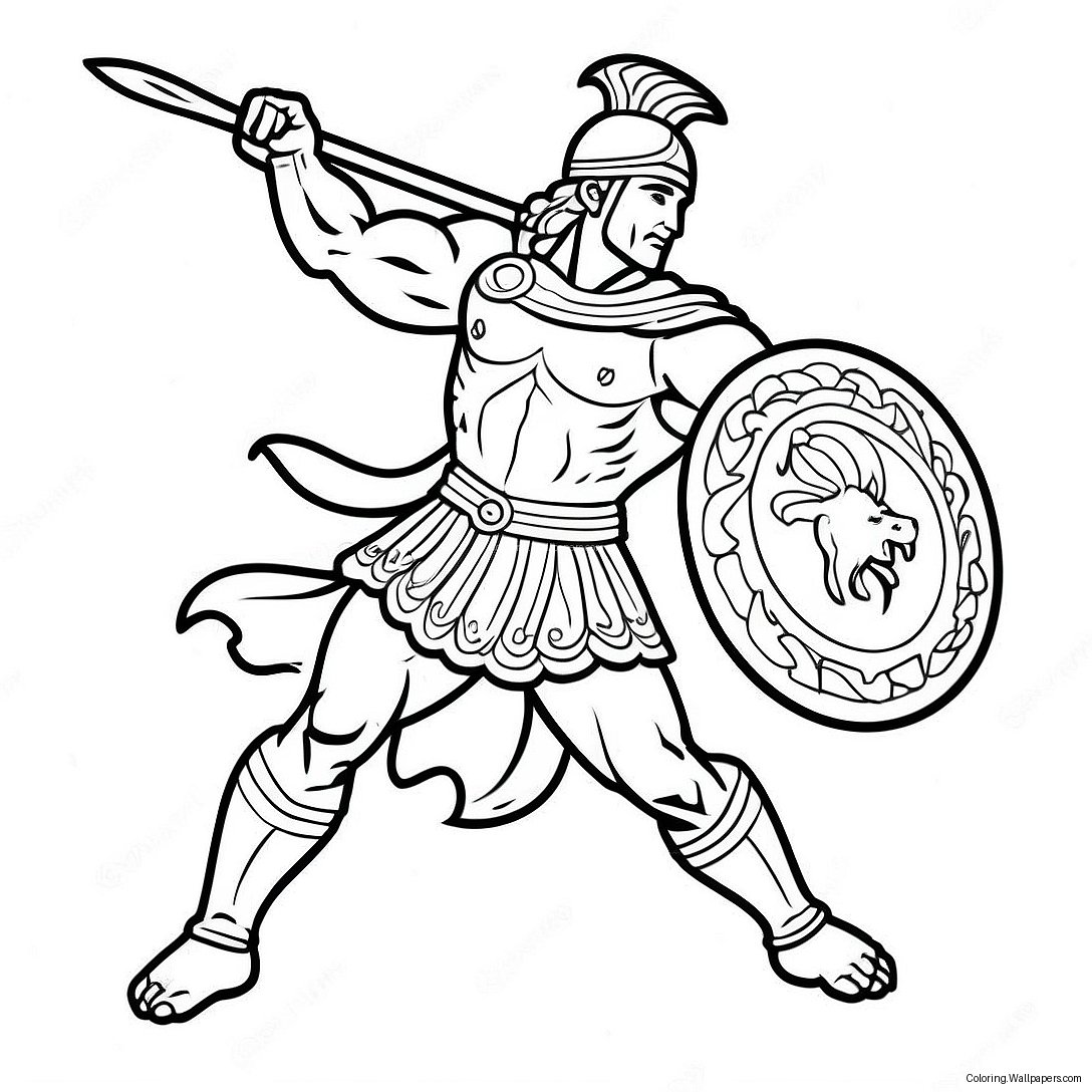 Z Achilles Battling In A Dynamic Pose Coloring Page 29844