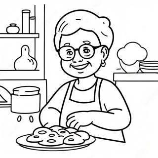 Happy Grandma Baking Cookies Coloring Page 10001-8055