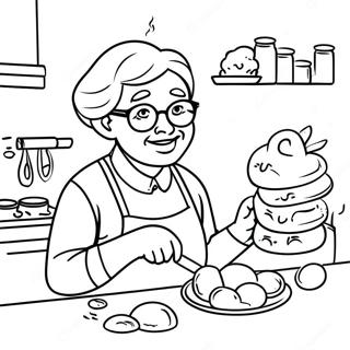 Happy Grandma Baking Cookies Coloring Page 10001-8056