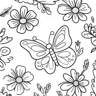 Colorful Butterfly Among Flowers Coloring Page 10351-8319