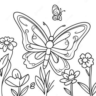 Colorful Butterfly Among Flowers Coloring Page 10351-8320