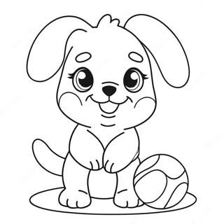 Cute Kawaii Puppy Playing With Ball Coloring Page 10641-8507