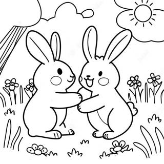 Happy Sunny Bunnies Playing In The Meadow Coloring Page 12371-9713