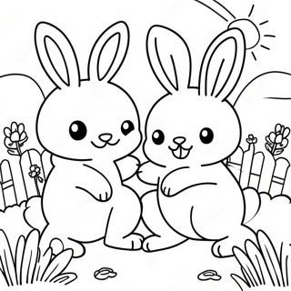 Happy Sunny Bunnies Playing In The Meadow Coloring Page 12371-9714