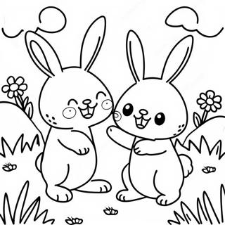 Happy Sunny Bunnies Playing In The Meadow Coloring Page 12371-9715