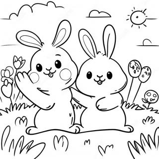 Happy Sunny Bunnies Playing In The Meadow Coloring Page 12371-9716