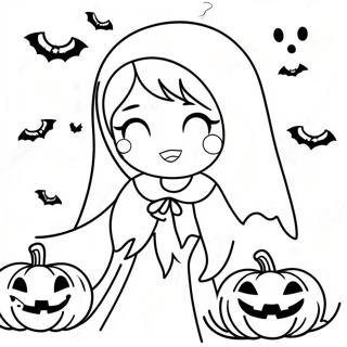 アニメのハロウィンの幽霊の女の子のぬりえページ 12470-9790