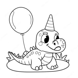 Cute Birthday Dinosaur With Balloon Coloring Page 12681-9994