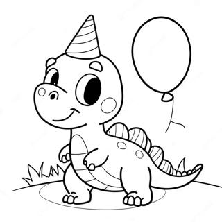 Cute Birthday Dinosaur With Balloon Coloring Page 12681-9995