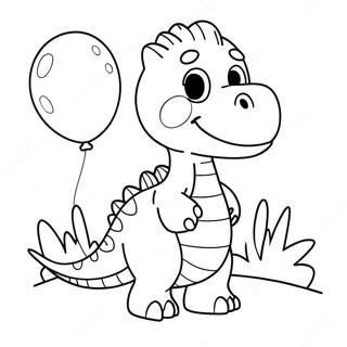 Cute Birthday Dinosaur With Balloon Coloring Page 12681-9996