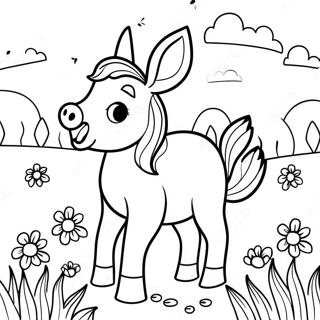 Cute Donkey In A Meadow Coloring Page 14061-11062