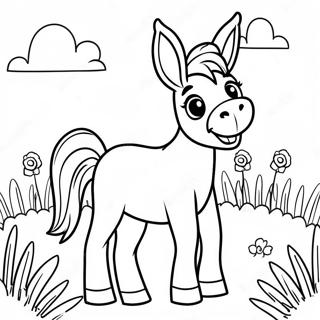 Cute Donkey In A Meadow Coloring Page 14061-11063