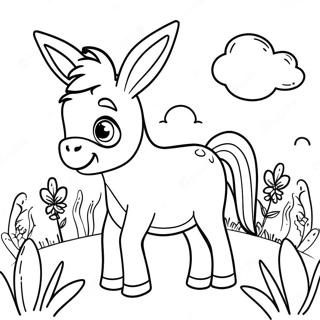 Cute Donkey In A Meadow Coloring Page 14061-11064