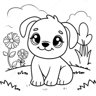 Playful Puppy In A Garden Coloring Page 14081-11073