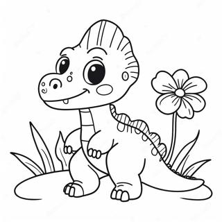 Cute Dinosaur With Flowers Coloring Page 14161-11144